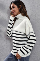 Striped Turtleneck Drop Shoulder Sweater - Guy Christopher 