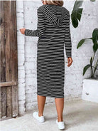 Striped Zip Front Hooded Dress - Guy Christopher 