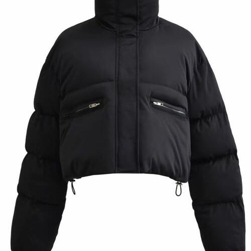 Snap and Zip Closure Drawstring Cropped Winter Coat - Guy Christopher 