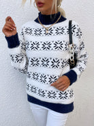 Snowflake Pattern Mock Neck Sweater - Guy Christopher 