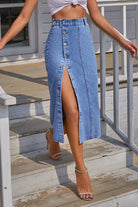 Split Buttoned Denim Skirt - Guy Christopher 