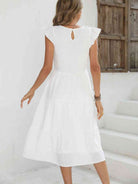 Smocked Round Neck Tiered Dress - Guy Christopher 