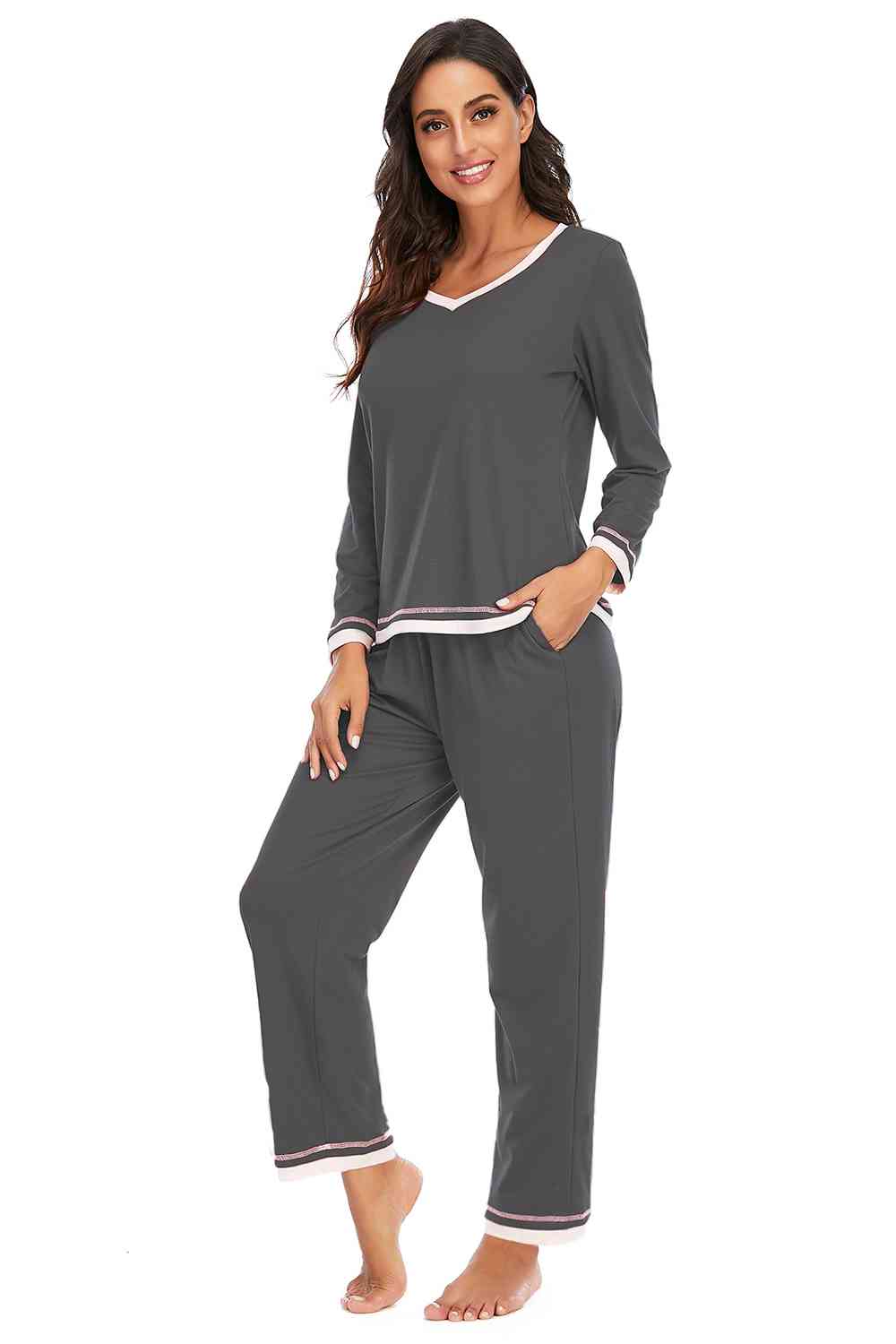 V-Neck Top and Pants Lounge Set - Guy Christopher 