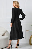 V-Neck Long Sleeve Tie Waist Midi Dress - Guy Christopher 