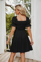 Square Neck Flounce Sleeve Smocked Dress - Guy Christopher 