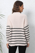 Striped Zip-Up Long Sleeve Ribbed Sweater - Guy Christopher 