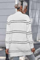 Striped Open Front Cardigan with Pockets - Guy Christopher 