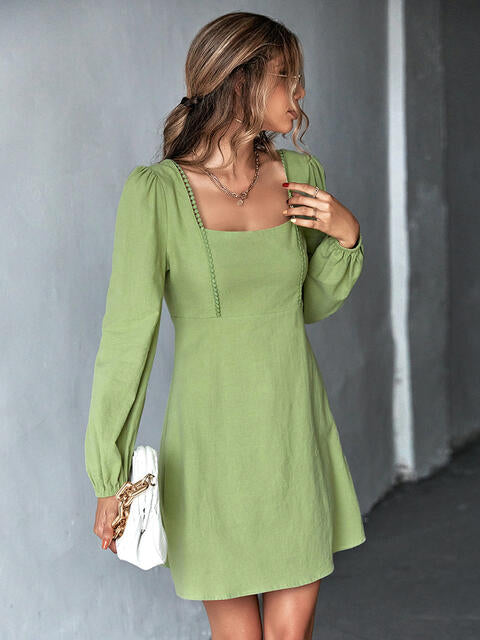 Square Neck Puff Sleeve Mini Dress - Guy Christopher 