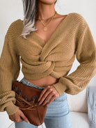 Twisted Front Long Sleeve Cropped Sweater - Guy Christopher 