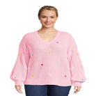 "Express Your Love with Our Stylish Women's V-Neck Multi Heart Embroidery Top!"