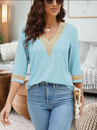 V-Neck Eyelet Blouse - Guy Christopher 