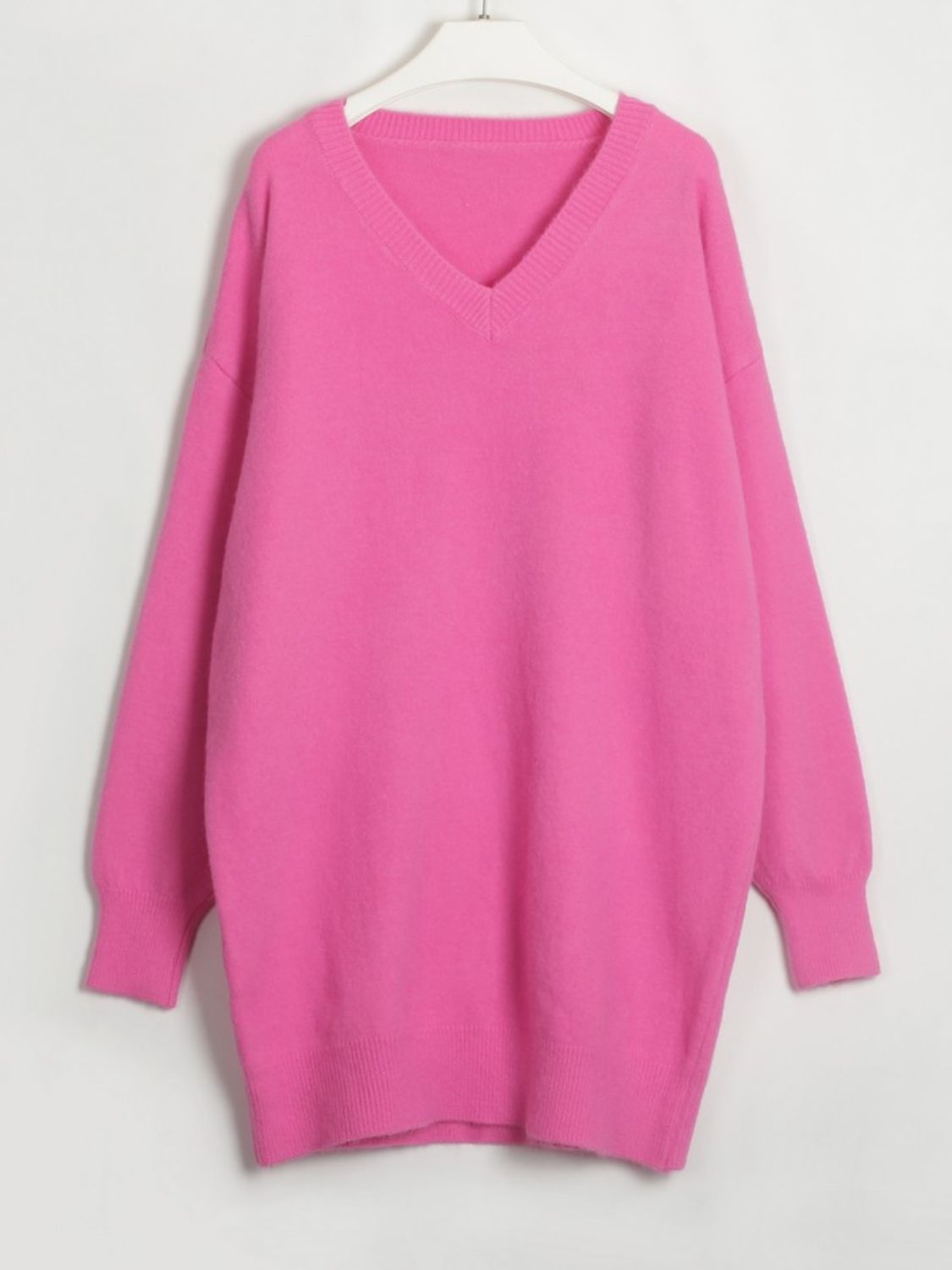 V-Neck Dropped Shoulder Sweater Dress - Guy Christopher 