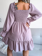 Smocked Flounce Sleeve Square Neck Dress - Guy Christopher 