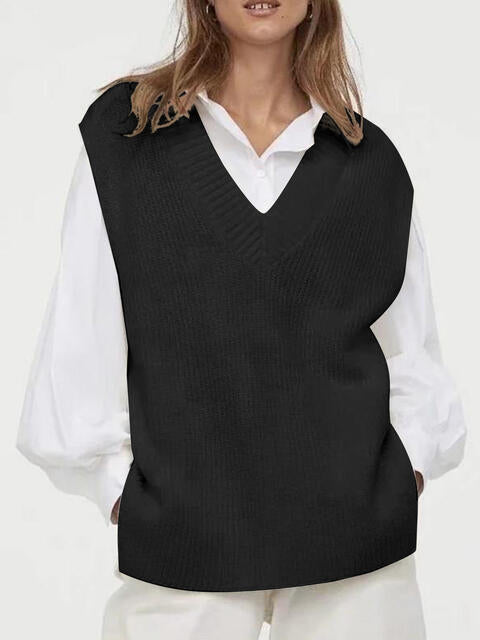 V-Neck Slit Sweater Vest - Guy Christopher 