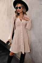 V Neck Button Up Tiered Dress - Guy Christopher 