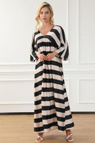 Striped V-Neck Ruched Dress - Guy Christopher 