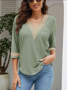 V-Neck Eyelet Blouse - Guy Christopher 