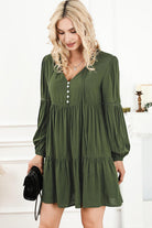 Tie Neck Long Sleeve Tiered Dress - Guy Christopher 