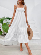 Tie-Shoulder Smocked Tiered Midi Dress - Guy Christopher 