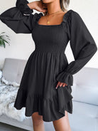 Smocked Flounce Sleeve Square Neck Dress - Guy Christopher 