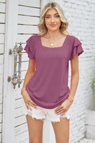 Square Neck Flutter Sleeve Top - Guy Christopher 