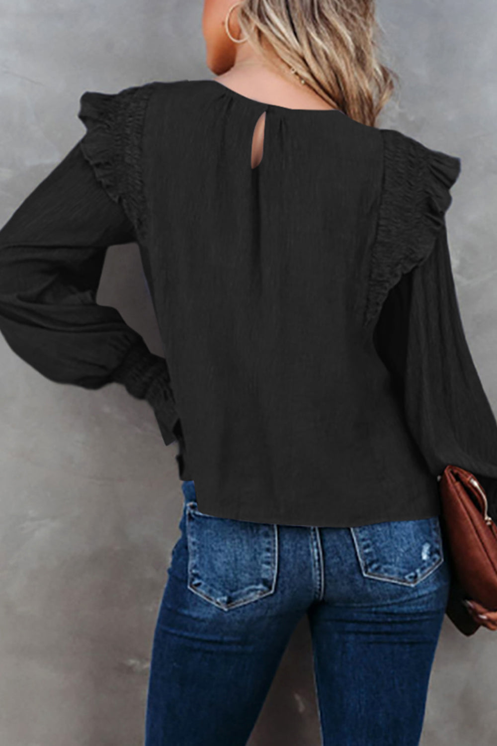 Smocked Flounce Sleeve Blouse - Guy Christopher 