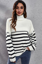 Striped Turtleneck Drop Shoulder Sweater - Guy Christopher 