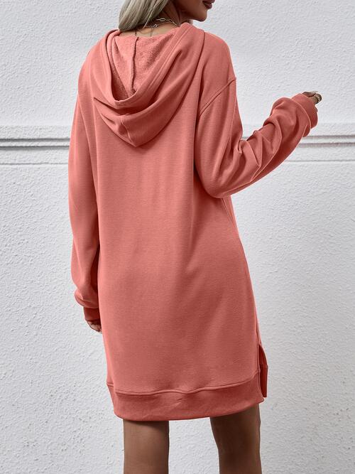 Slit Long Sleeve Hooded Dress with Pocket - Guy Christopher 