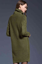 Woven Right Full Size Mixed Knit Cowl Neck Dropped Shoulder Sweater Dress - Guy Christopher 