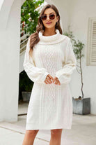 Woven Right Mixed Knit Turtleneck Lantern Sleeve Sweater Dress - Guy Christopher 