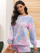 Tie-Dye Long Sleeve Top and Shorts Lounge Set - Guy Christopher 