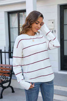 Striped Round Neck Long Sleeve Sweater - Guy Christopher 