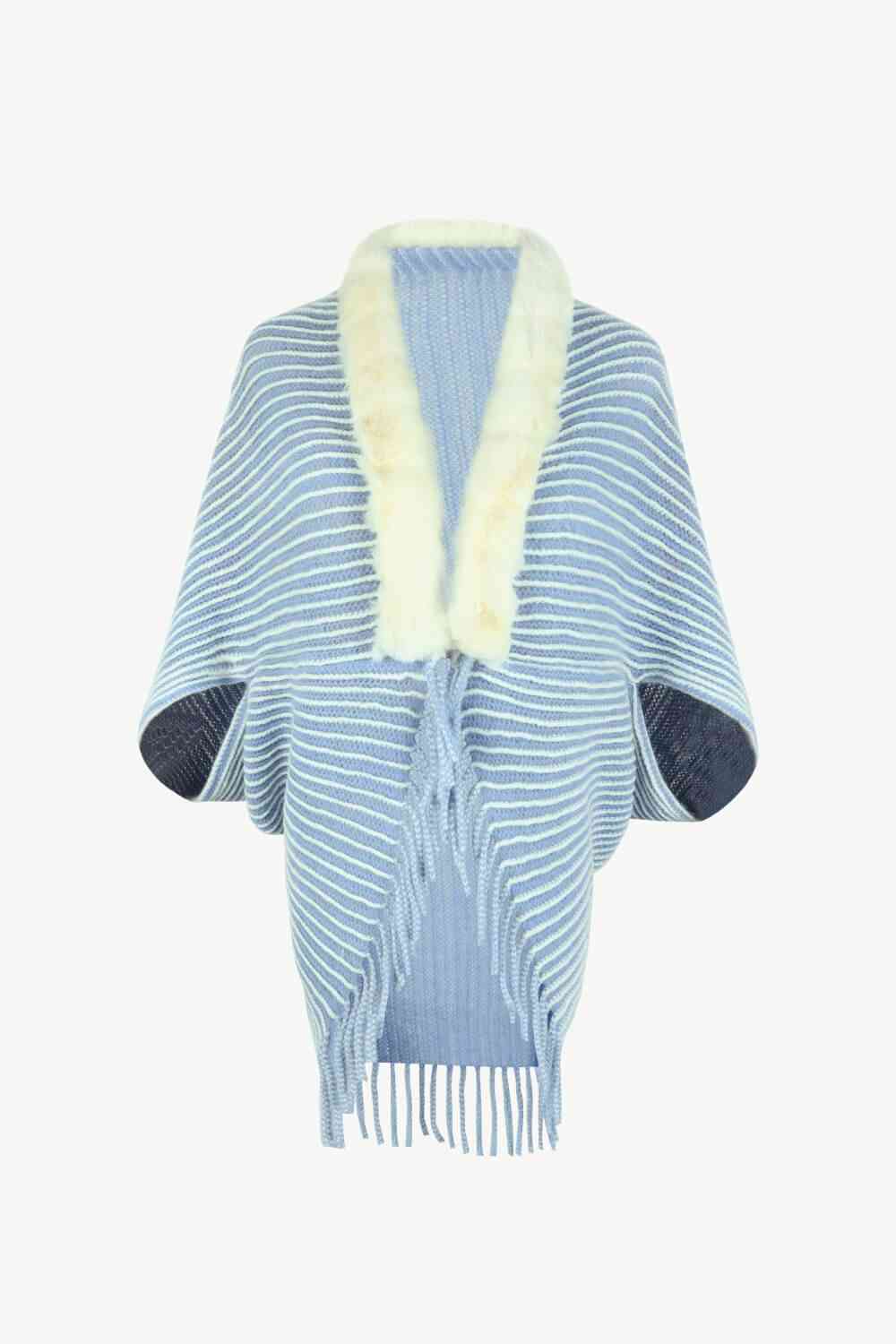 Striped Open Front Fringe Poncho - Guy Christopher 