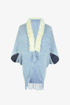 Striped Open Front Fringe Poncho - Guy Christopher 