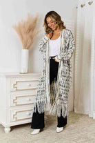 Full Size Fringe Hem Open Front Cardigan - Guy Christopher 