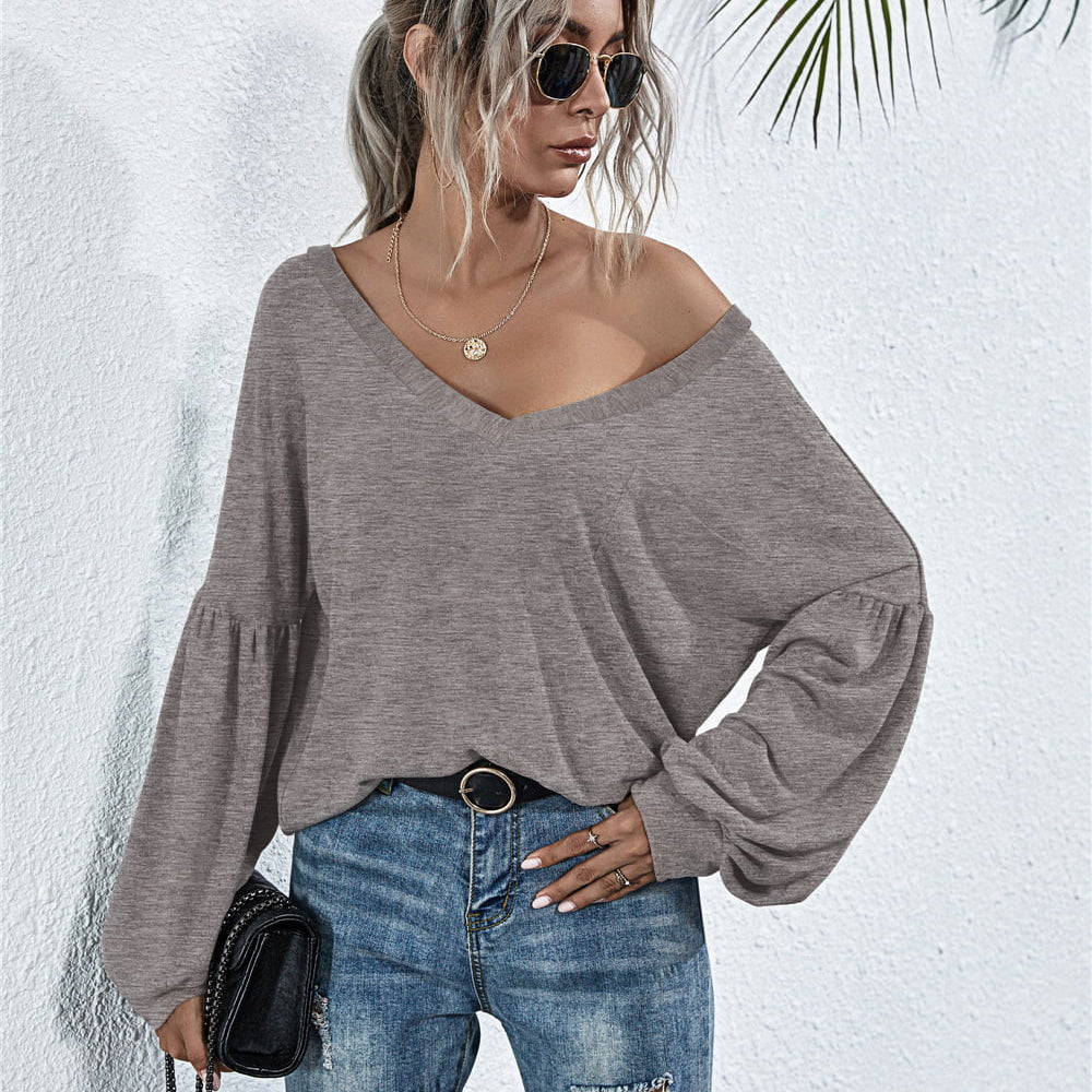 V-Neck Long Sleeve Dropped Shoulder Knit Top - Guy Christopher 