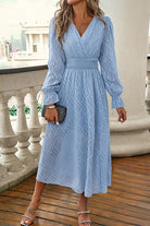 Smocked Surplice Flounce Sleeve Dress - Guy Christopher 