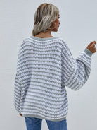 Striped Drop Shoulder V-Neck Pullover Sweater - Guy Christopher 