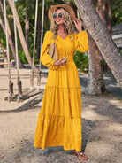 Smocked Waist V-Neck Maxi Dress - Guy Christopher 