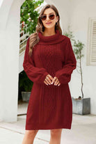 Woven Right Mixed Knit Turtleneck Lantern Sleeve Sweater Dress - Guy Christopher 