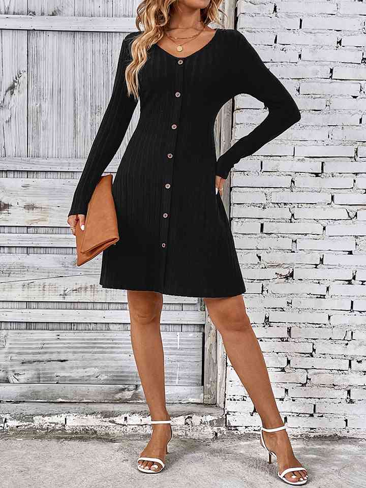 V-Neck Long Sleeve Mini Dress - Guy Christopher 