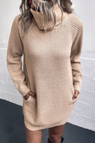 Turtleneck Sweater Dress with Pockets - Guy Christopher 