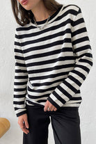 Striped Round Neck Long Sleeve Sweater - Guy Christopher 