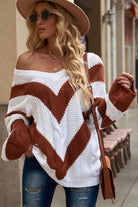 Woven Right Chevron Cable-Knit V-Neck Tunic Sweater - Guy Christopher 