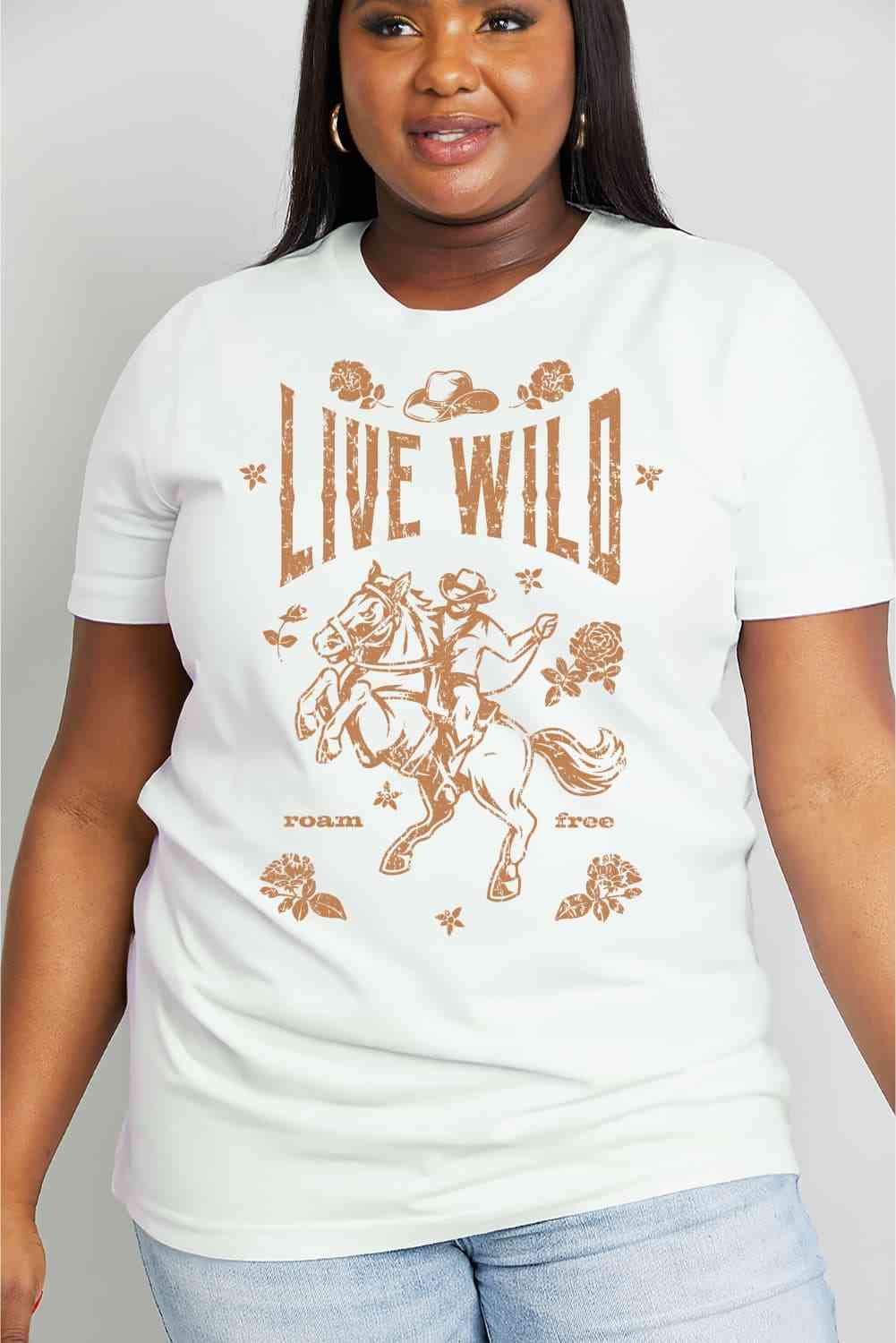 Simply Love Simply Love Full Size LIVE WILD ROAM FREE Graphic Cotton Tee - Guy Christopher 