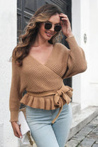 Tie Waist Ruffle Hem Sweater - Guy Christopher 