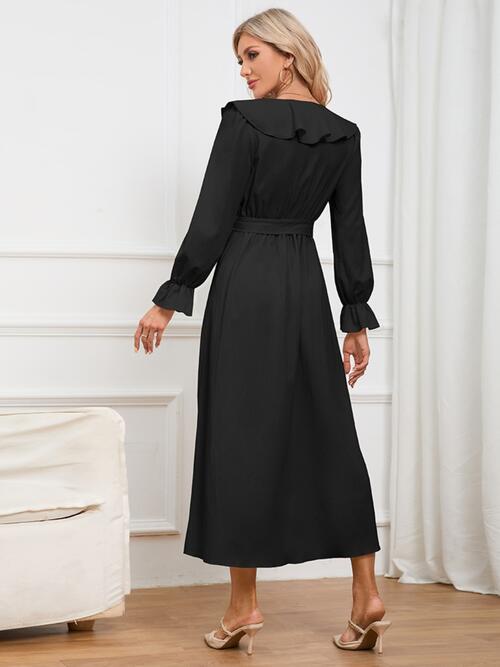 Surplice Tie Front Flounce Sleeve Dress - Guy Christopher 