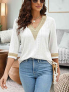 V-Neck Eyelet Blouse - Guy Christopher 