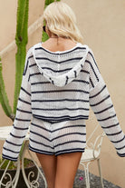 Striped Openwork Knit Hoodie and Shorts Set - Guy Christopher 