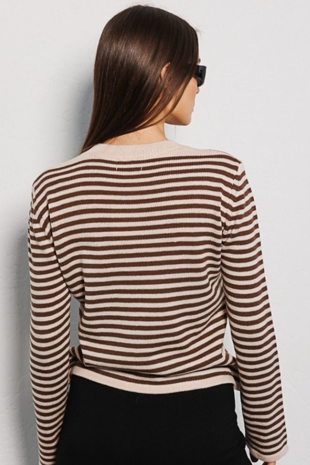 Striped Round Neck Long Sleeve Sweater - Guy Christopher 